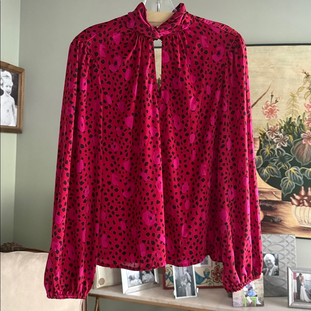 Nine West Red and Black leopard Patterned Blouse